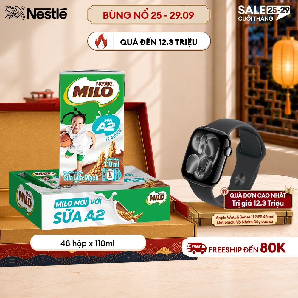 [FREESHIP TOÀN QUỐC] Sữa Lúa Mạch Nestle MILO với sữa A2 MỚI thùng 12 x 110ml (12x4x110ml)