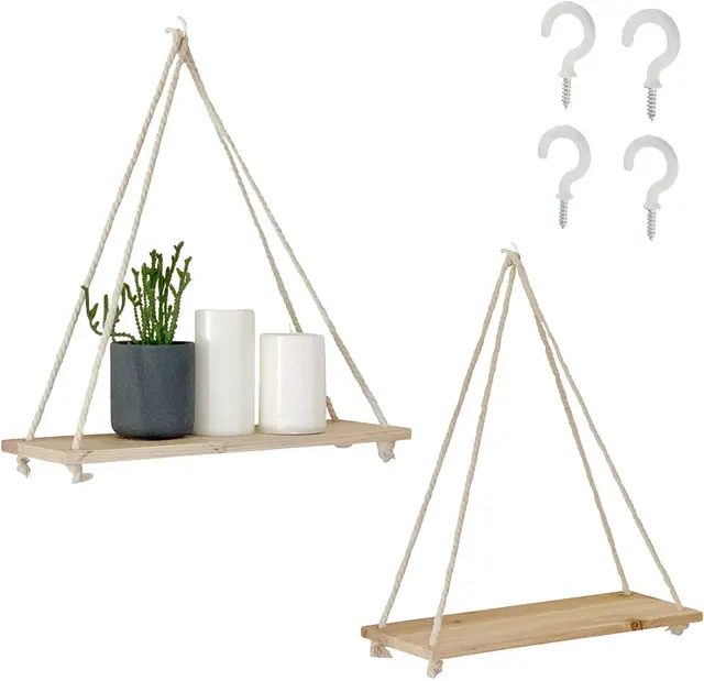 Kệ treo tường bằng dây thừng macramé gỗ dày 17ly