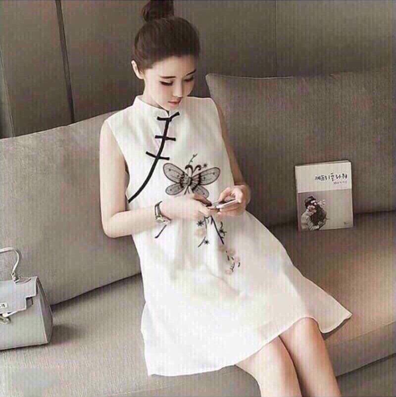 Đầm suông cổ tàu chuồn chuồn