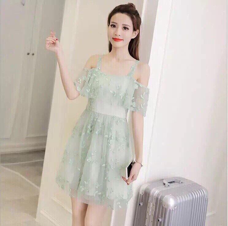 Váy ren trễ vai may 2 lớp mã H69