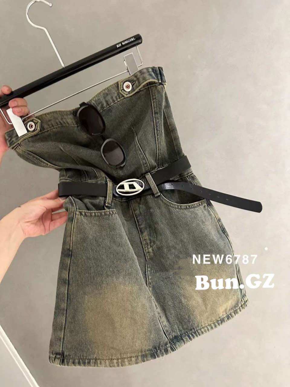 Váy đầm jeans quây kèm đai kh