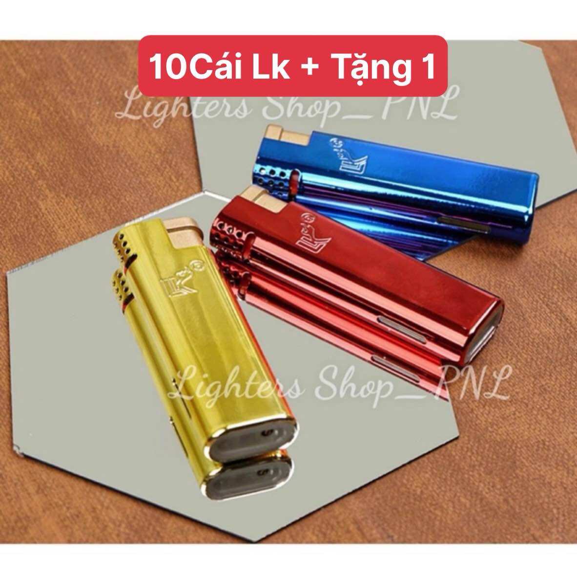 Combo 10cái Hộp quẹt, Bật lửa tia xanh vỏ kim loại LK