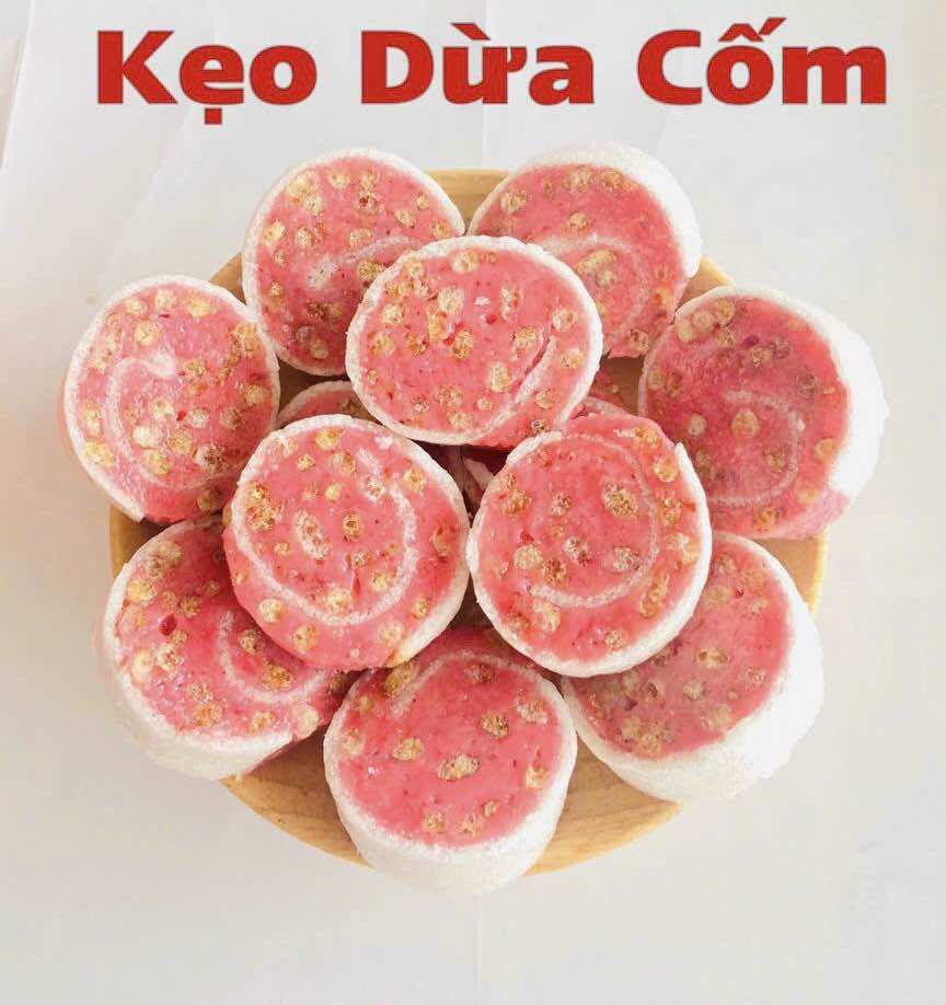 500g kẹo dừa cốm hồng mềm dẻo, ít ngọt thơm ngon