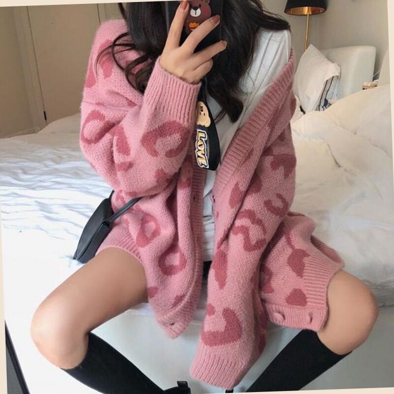 Áo Khoác Len Cardigan Len Hoạ Tiết Báo