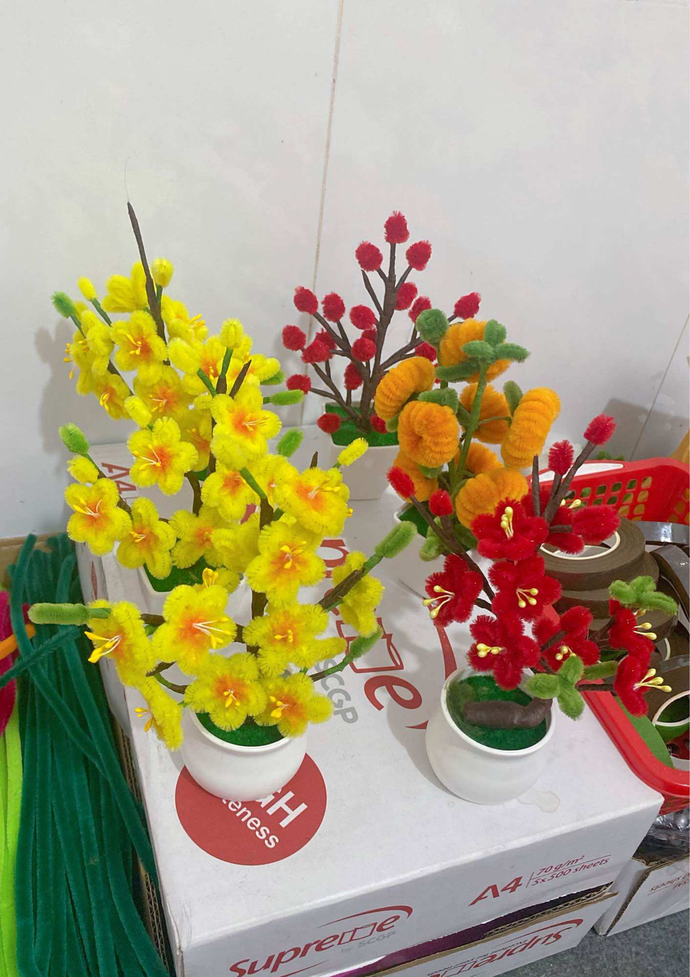 Chậu Hoa Mai Đào Quất mini làm từ kẽm nhung