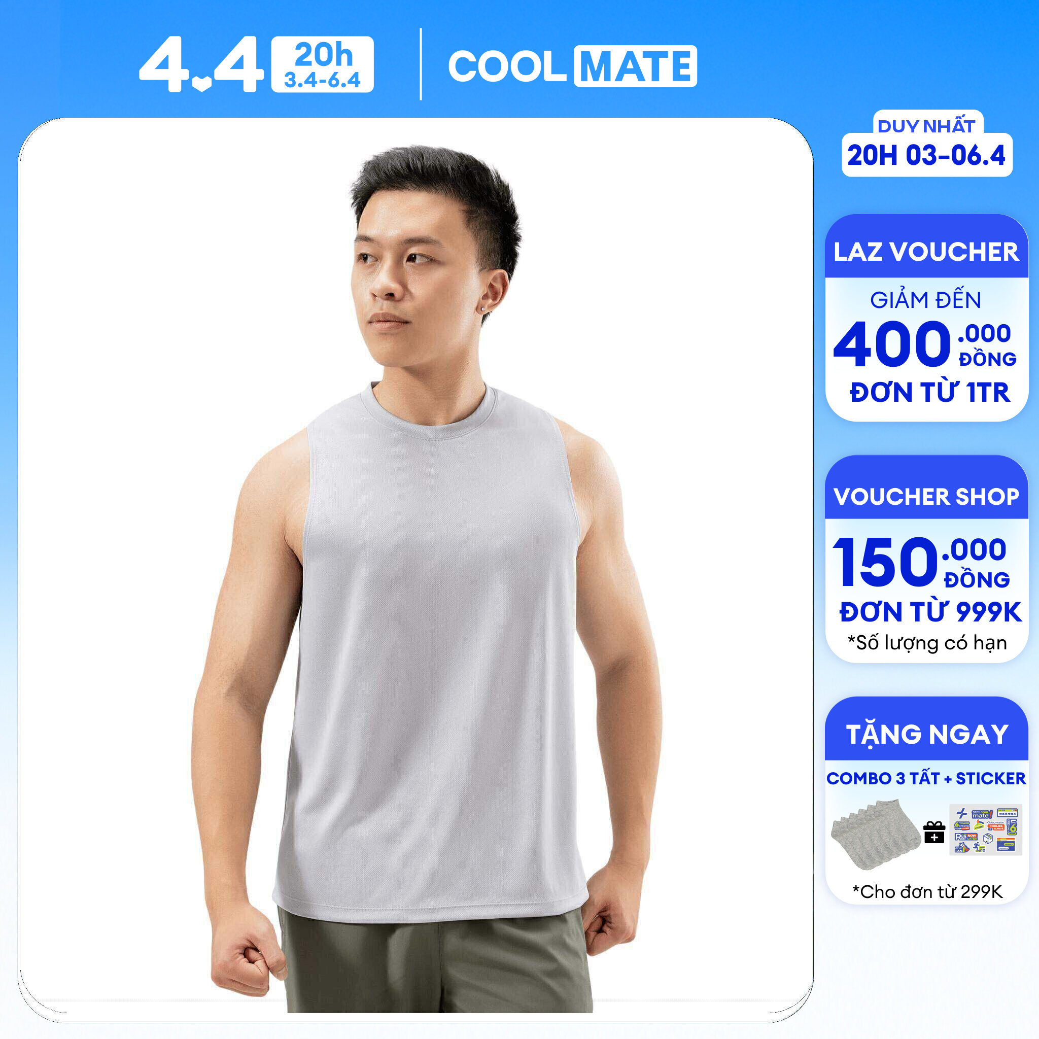 Áo ba lỗ Tanktop thể thao đa năng Active Essentials thấm hút, thoáng mát, nhanh khô - Coolmate