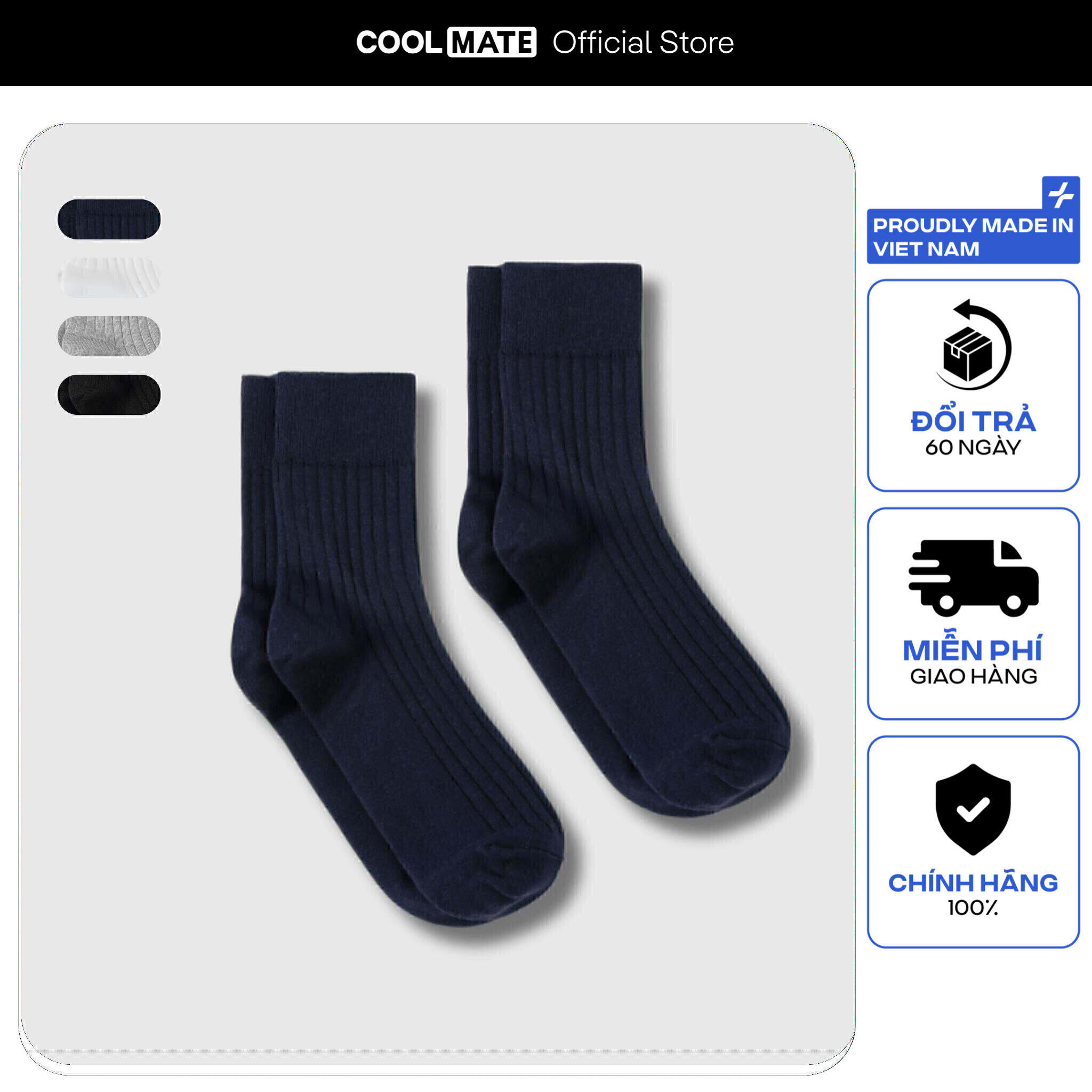 Combo 2 đôi Tất cổ trung Cotton Ribbed Thoáng khí Coolmate