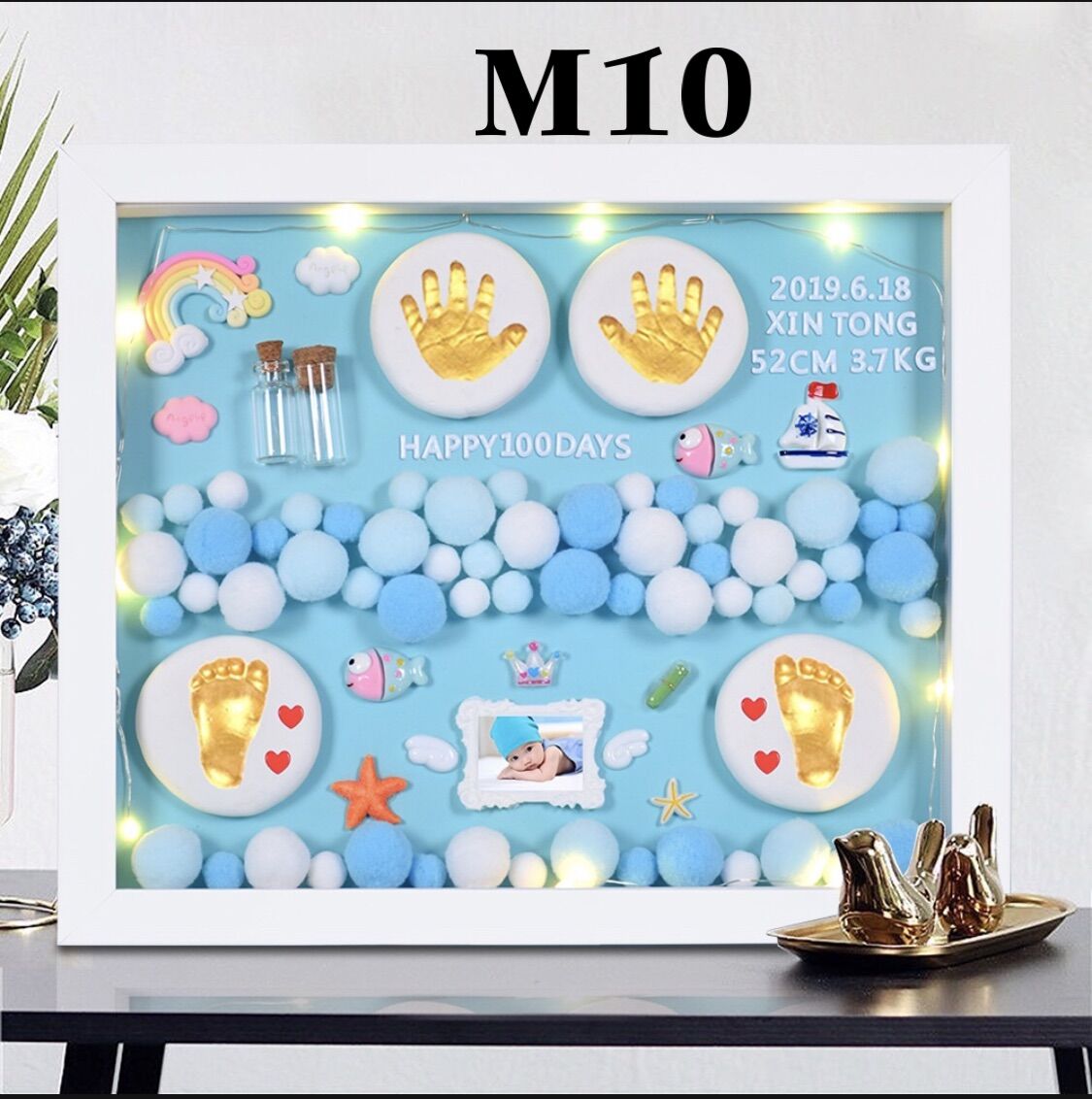 (In 2 ảnh miễn phí - Tặng thêm 1 khung ảnh nhỏ)Set 2 size M-L Khung in dấu chân tay bé