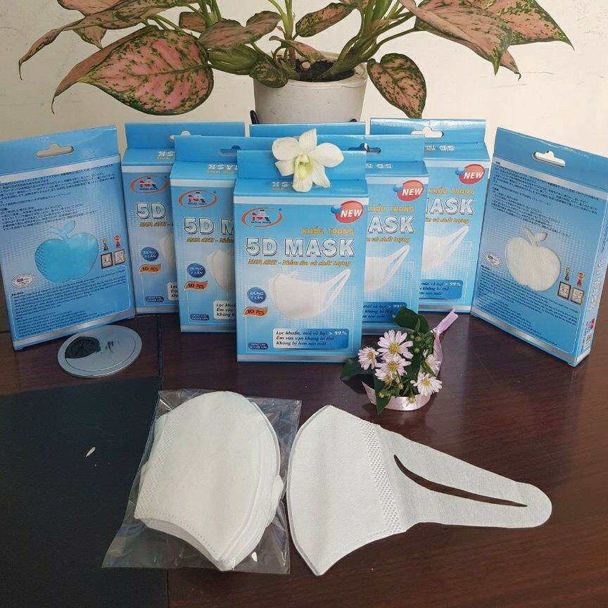 Combo 5 hôp ( 50 cái) khẩu trang 5D quai vảikiểu nhật kháng khuẩn kháng vi rút