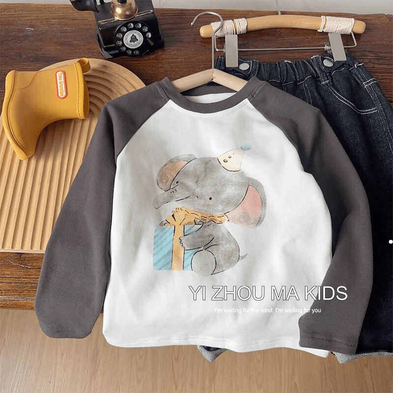 Áo Thun Cotton Dài Tay in Họa Tiết Mùa Xuân Thu Cho Trẻ Em Trai Gái Cỡ Lớn Trẻ Em Trang Phục Thường Ngày Thoải Mái Thoáng Khí