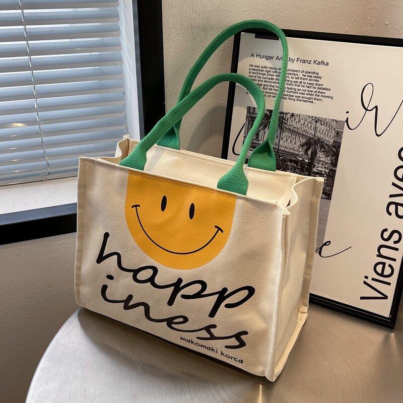 Túi Tote Canvas Dung Tích Lớn Thời Trang Mùa Hè 2025 Túi Đeo Vai Vải Canvas Hoạt Hình Dễ Thương Túi 