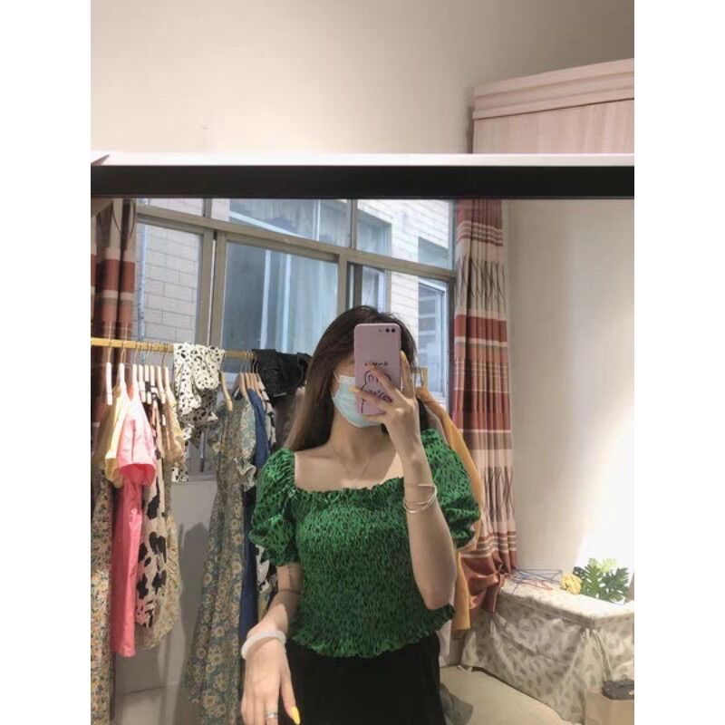 Áo họa tiết da báo màu xanh