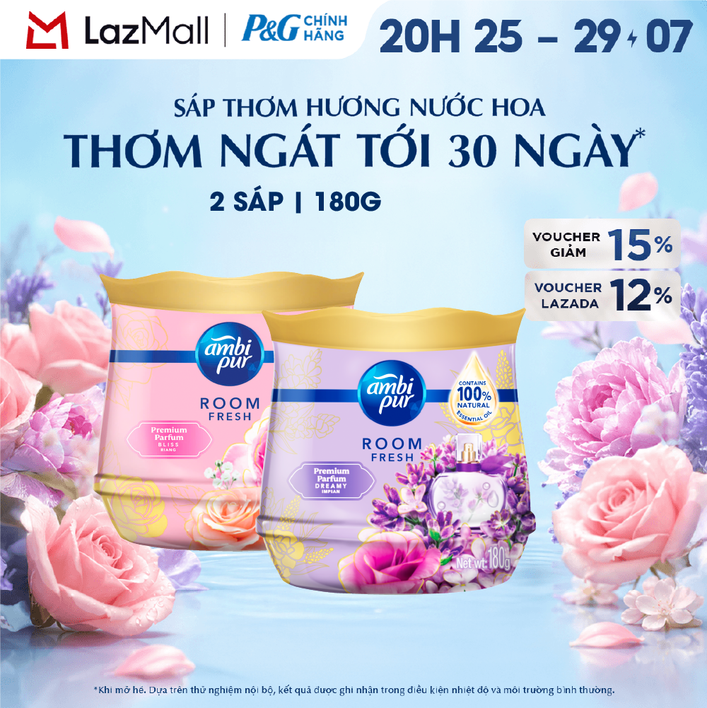 Combo 2 Sáp Thơm AMBI PUR Khử Mùi Khó Chịu Hương Mộng Mơ/ Hạnh Phúc Hộp 180G