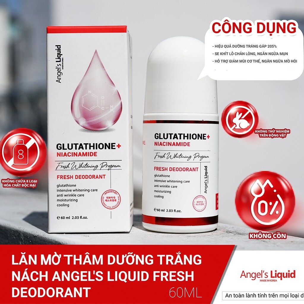 Lăn nách glutathione Lăn Khử Mùi Mờ Thâm Dưỡng Trắng Da Angels Liquid Glutathione