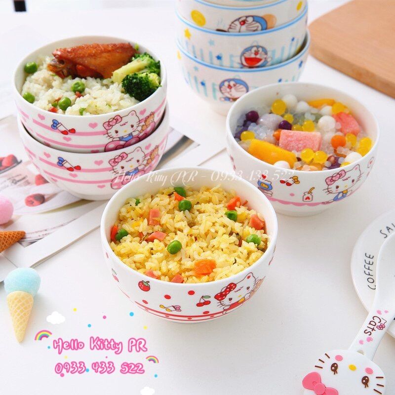 Chén muỗng sứ Hello Kitty - Doremon Doraemon