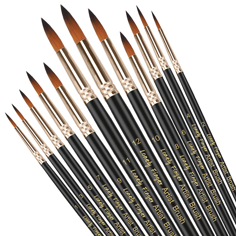 Bộ Cọ Vẽ Chuyên Nghiệp - 12/24/48 Chiếc Cọ Nylon Đầu Tròn Nhọn Dùng Cho Tranh Acrylic Màu Nước & Sơn Dầu - Tay Cầm Bằng Gỗ