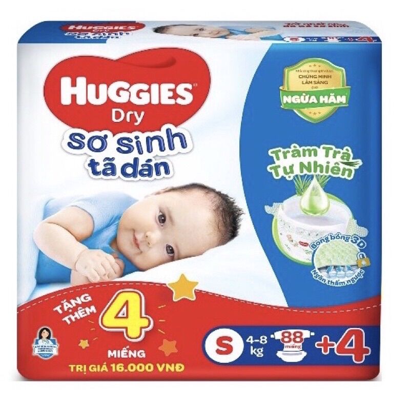 Tặng thêm 8 miếng tã dán huggies s88+4