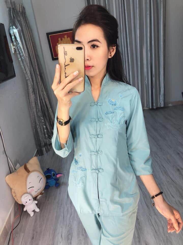 đồ bộ nữ đi chùa#đồ phật tử#sẩm thêu sen