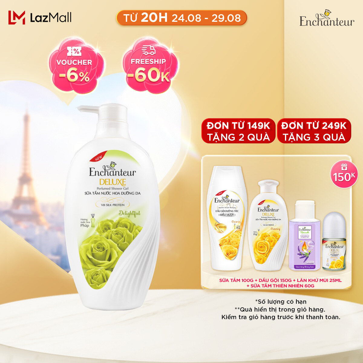 Sữa tắm nước hoa dưỡng da Enchanteur Delightful 650gr