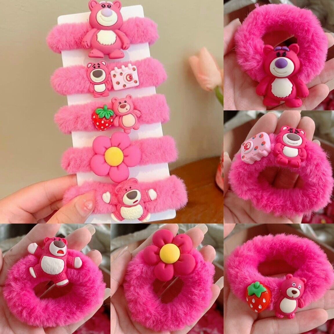 SET 5C CỘT TÓC SCRUNCHIES GẤU DÂU LOTSO