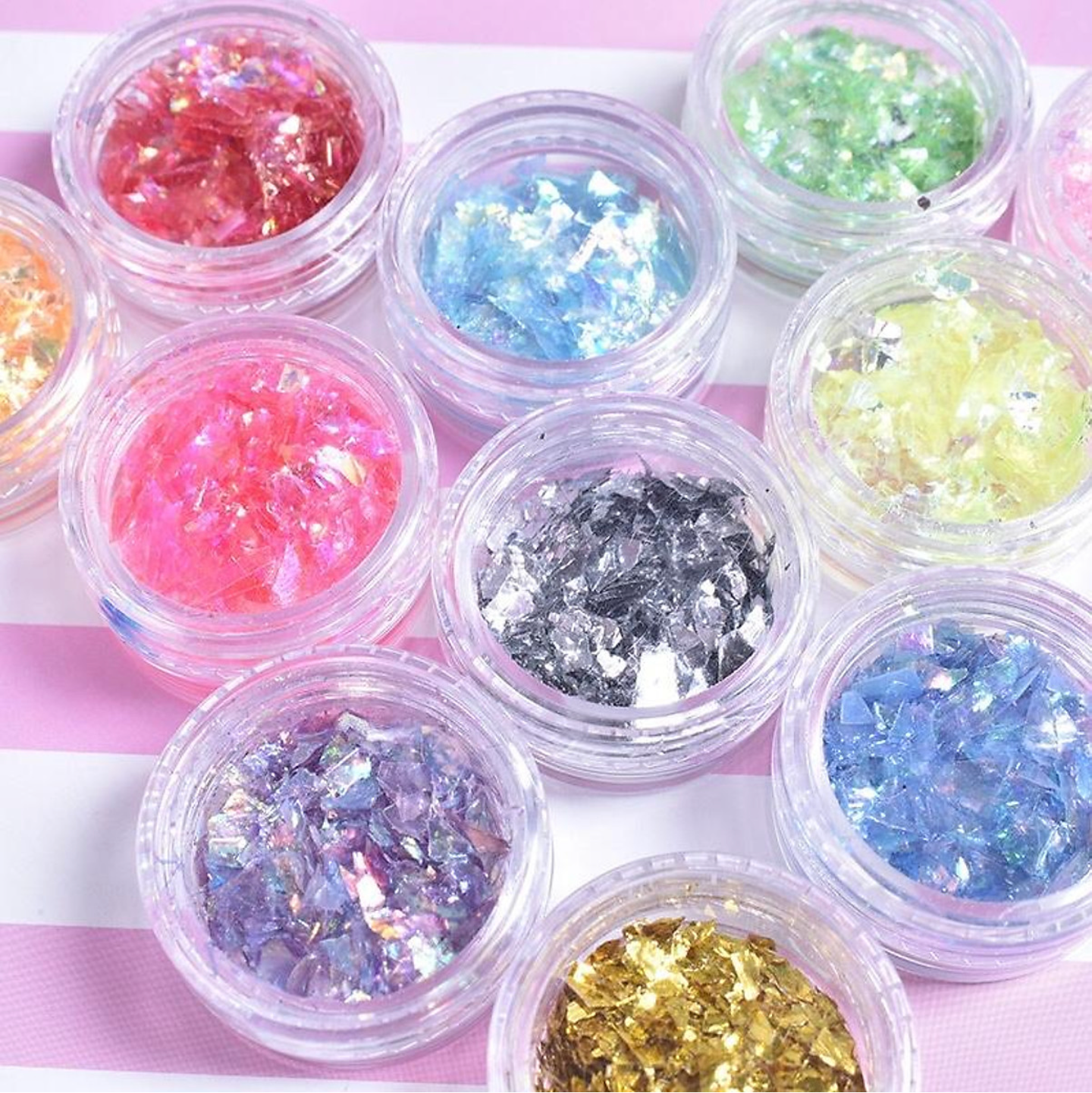 Set xà cừ giấy 12 màu trang trí móng tay nail