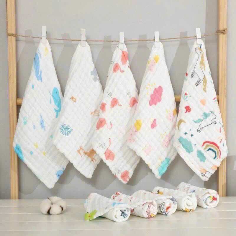  Sét 5 khăn sữa xô 6 lớp hàng đẹp cho bé khăn quàng cổ cho bé khăn mặt cho bé 