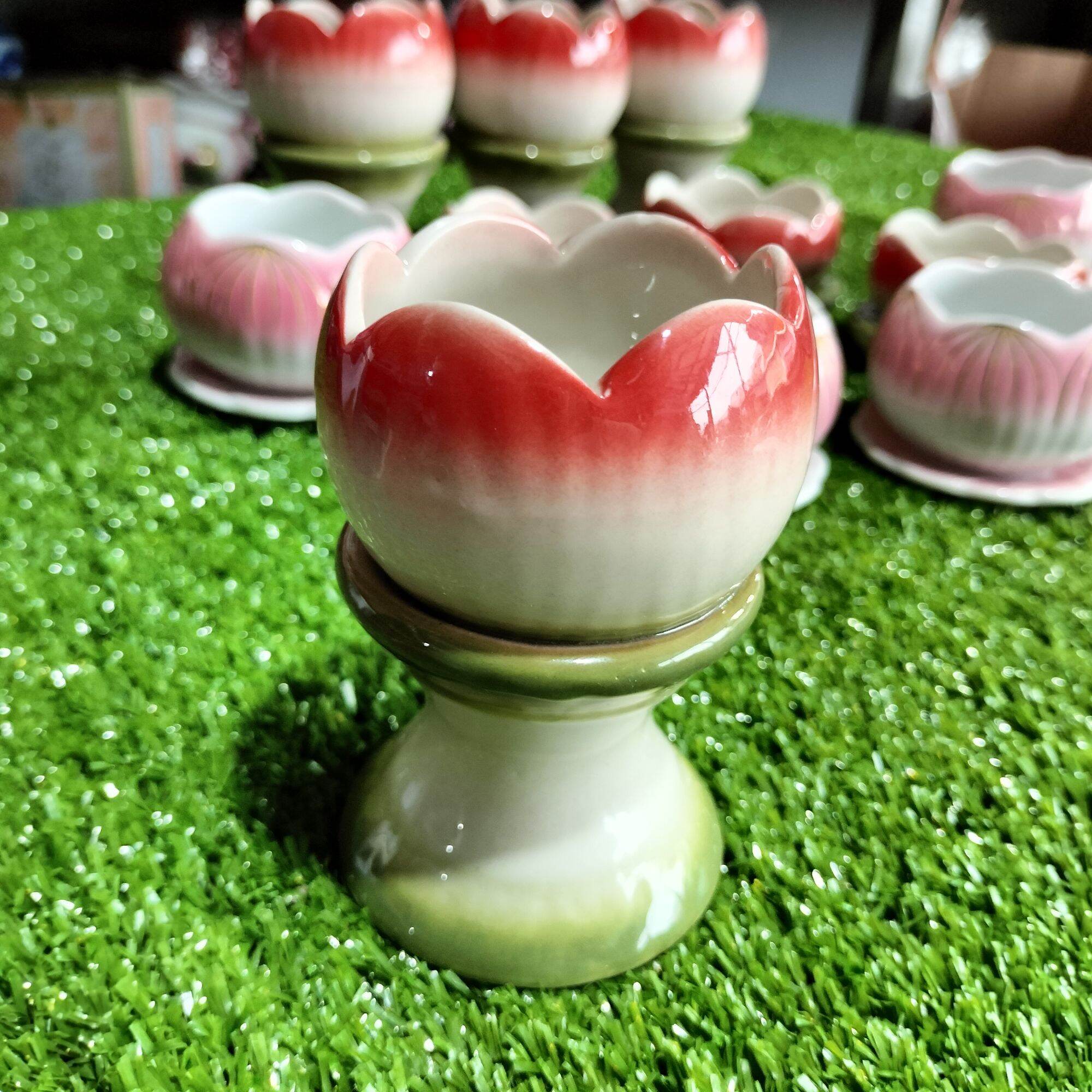 Chân đế nến hoa sen gốm sứ/Chân đèn cầy đựng nến Tealight