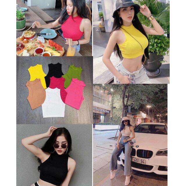 Áo cổ lọ 3cm sát nách fom croptop nhiều màu