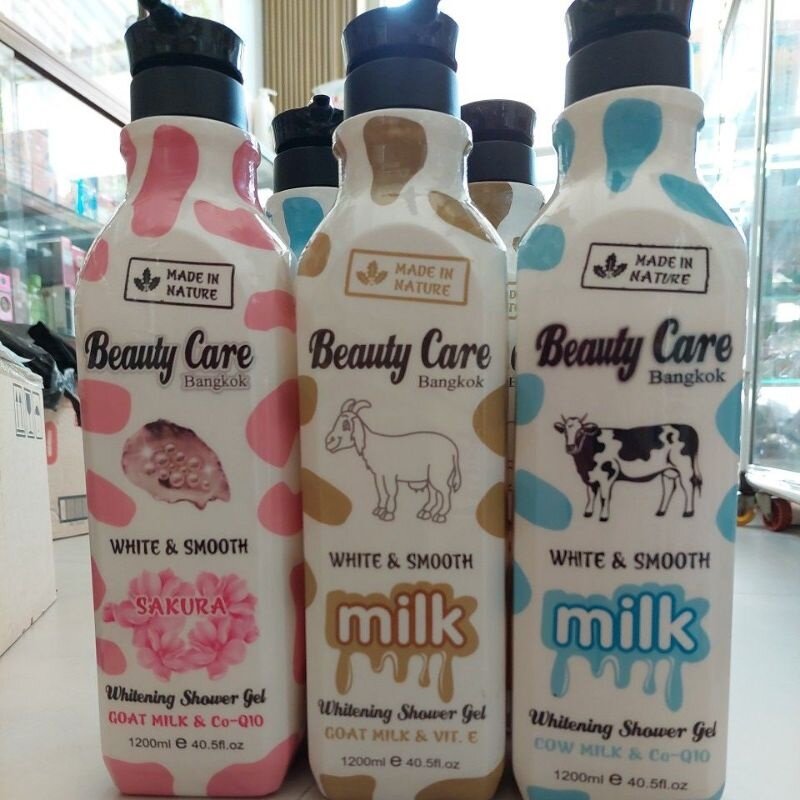 Sữa tắm dê thái beauty care 1200ml, trắng thơm nức mũi với tinh chất sữa dê bò và vitamin e, hàng chính hãng