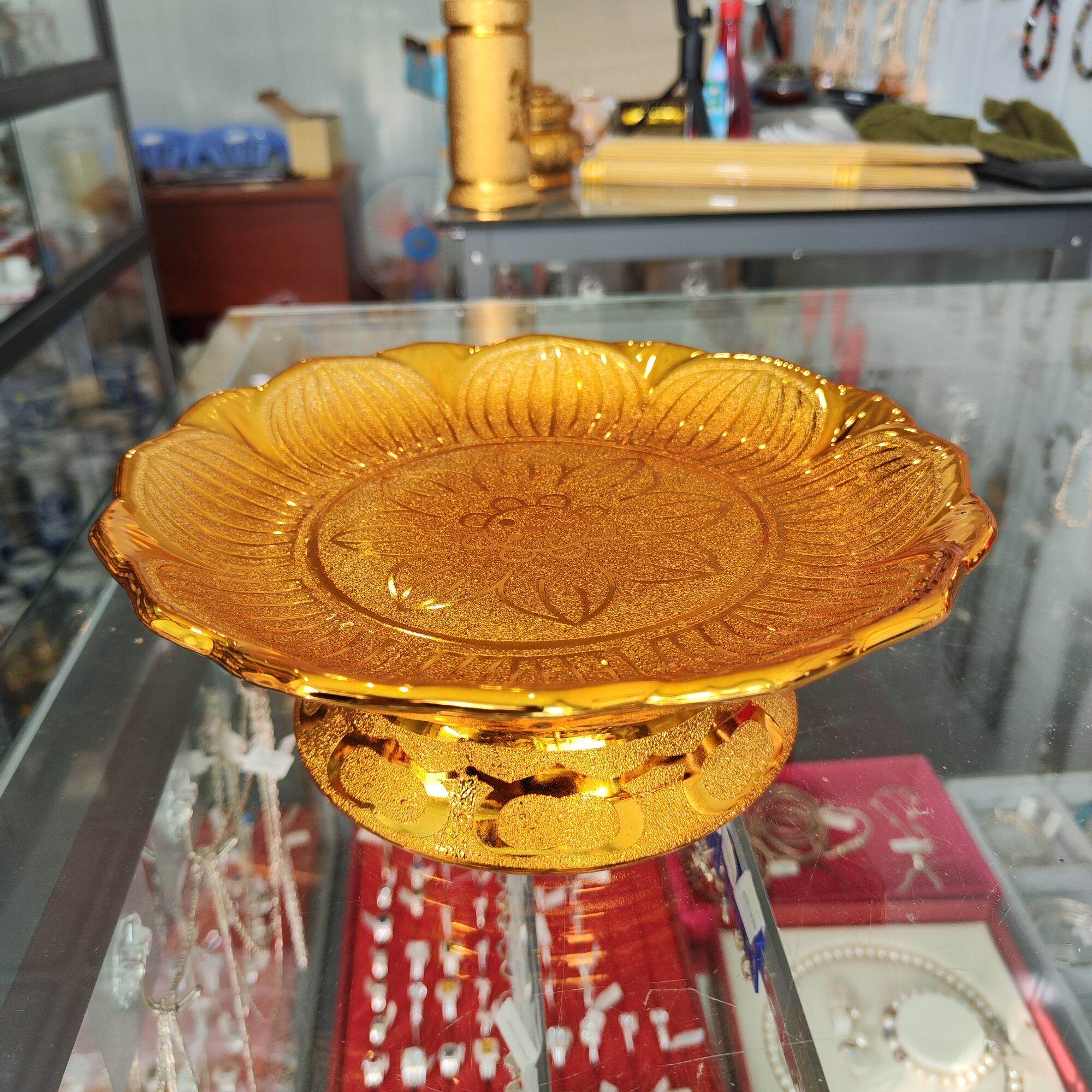 Bộ Thờ Cúng Bình, Dĩa, Lư, Áng 5 Kim Sa Vàng