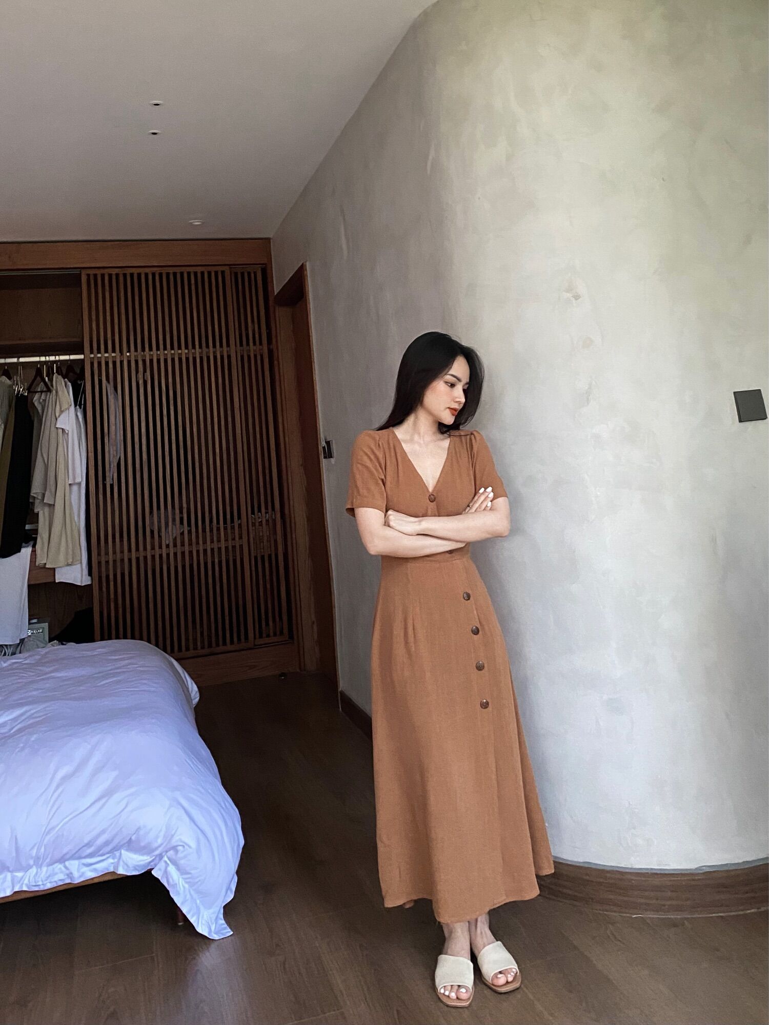 Bamboo Dress - Đầm Linen Cúc Gỗ ( ảnh chính chủ )