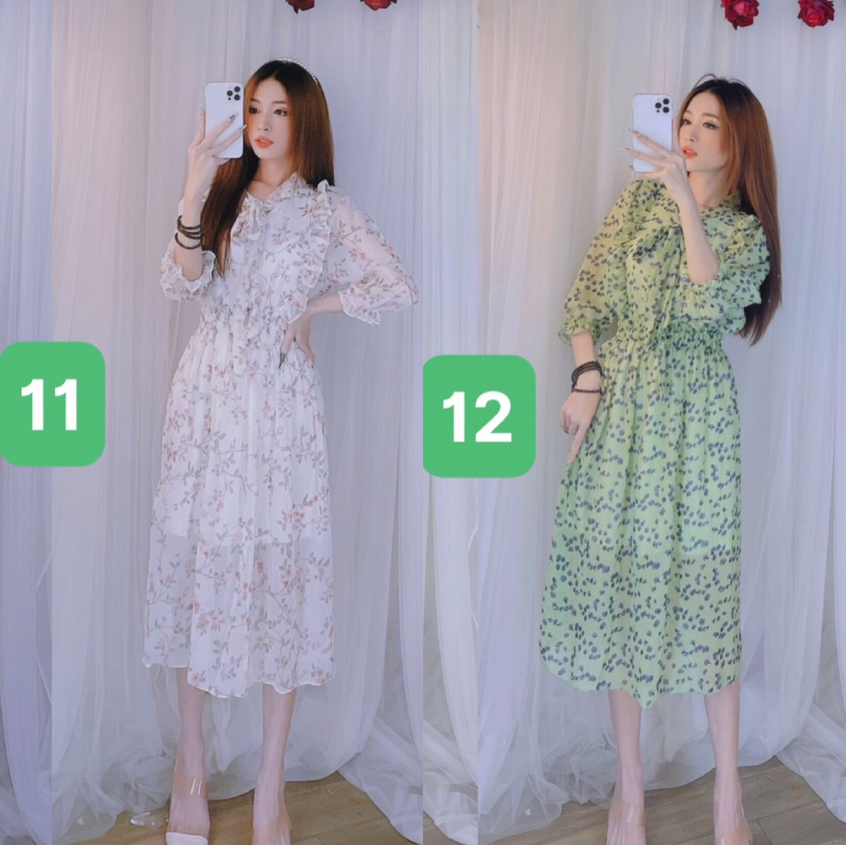[HCM]Đầm hoa viền bèo cột nơ siêu cưng - hình thật