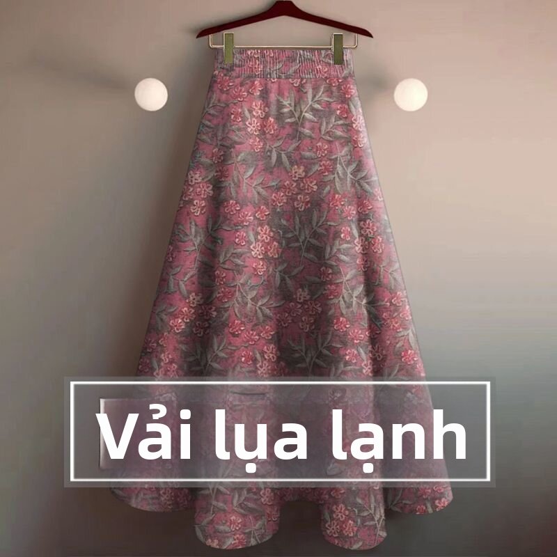Váy Midi Chữ a in Hoa Phong Cách Mới Mùa Hè Cho Nữ Váy Dài Che Mông, Váy Xếp Ly Cạp Cao, Váy Chữ a Dáng Rộng