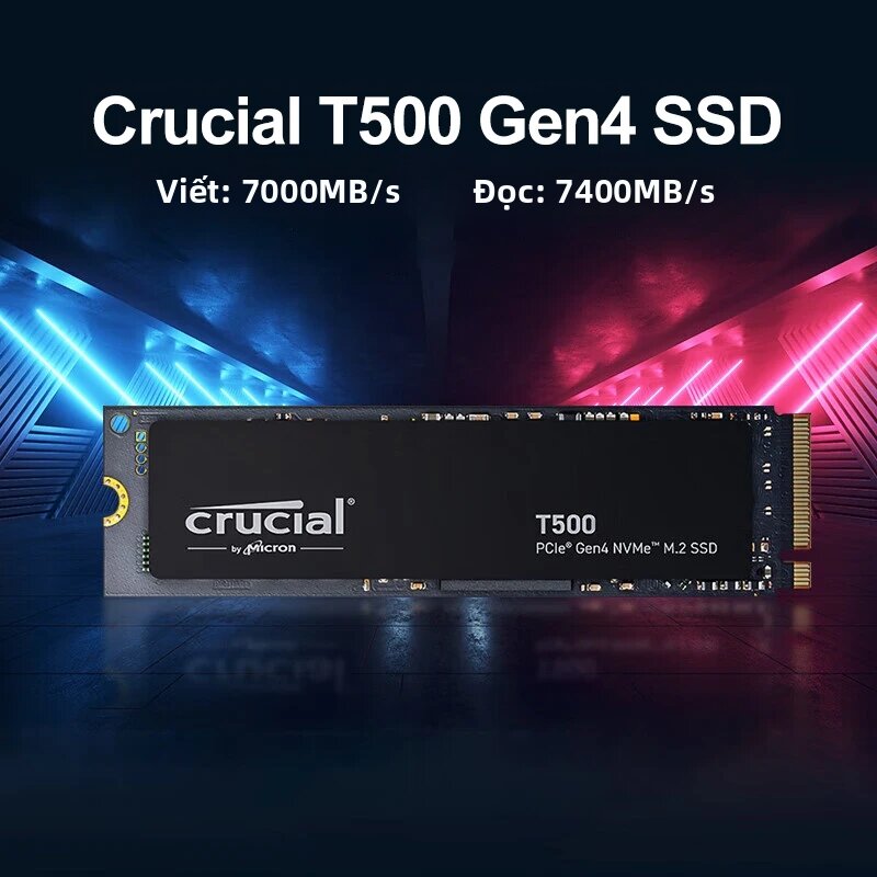 crucial | Ổ Cứng SSD Crucial T500 1TB Gen4 NVMe M.2 Tốc Độ Cao 7300MB/s, Tương Thích Laptop & Máy Tính Để Bàn, Gói OEM Kèm Tản Nhiệt Giá 9,429,000 Đồng*Miễn phí vận chuyển