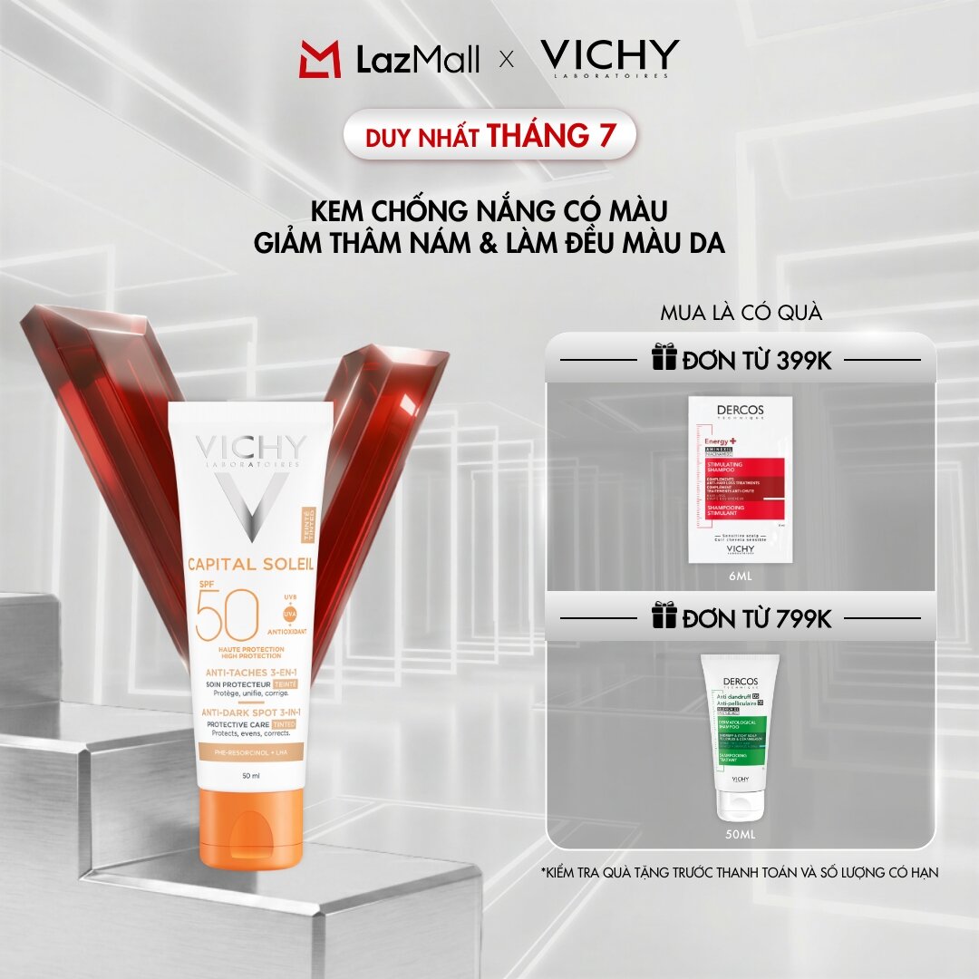 Kem chống nắng giảm thâm nám SPF 50+ Vichy Capital Soleil UVB+UVA Anti Dark Spot 3 in 1
