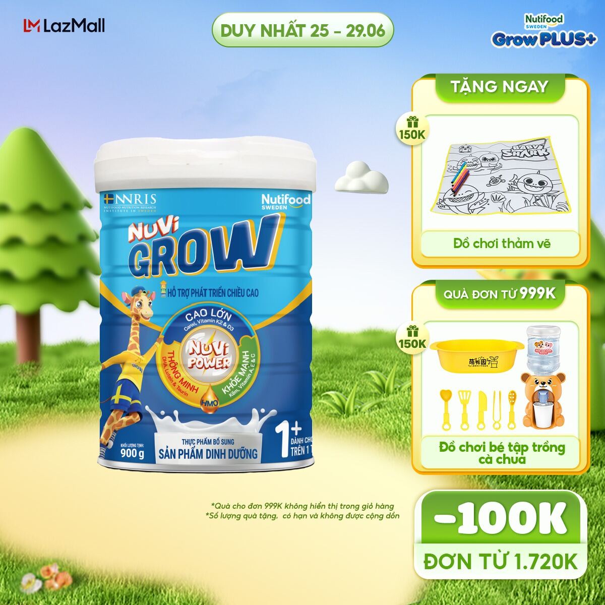 Sữa Bột Nuvi Grow phát triển chiều cao Trên 1 tuổi Lon 900g