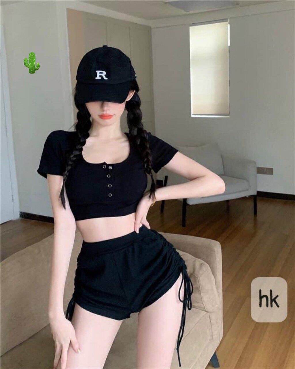 Set áo gài nút quần rút bên