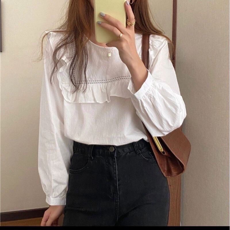 Senacloset - Áo sơmi Trắng Viền cổ bèo
