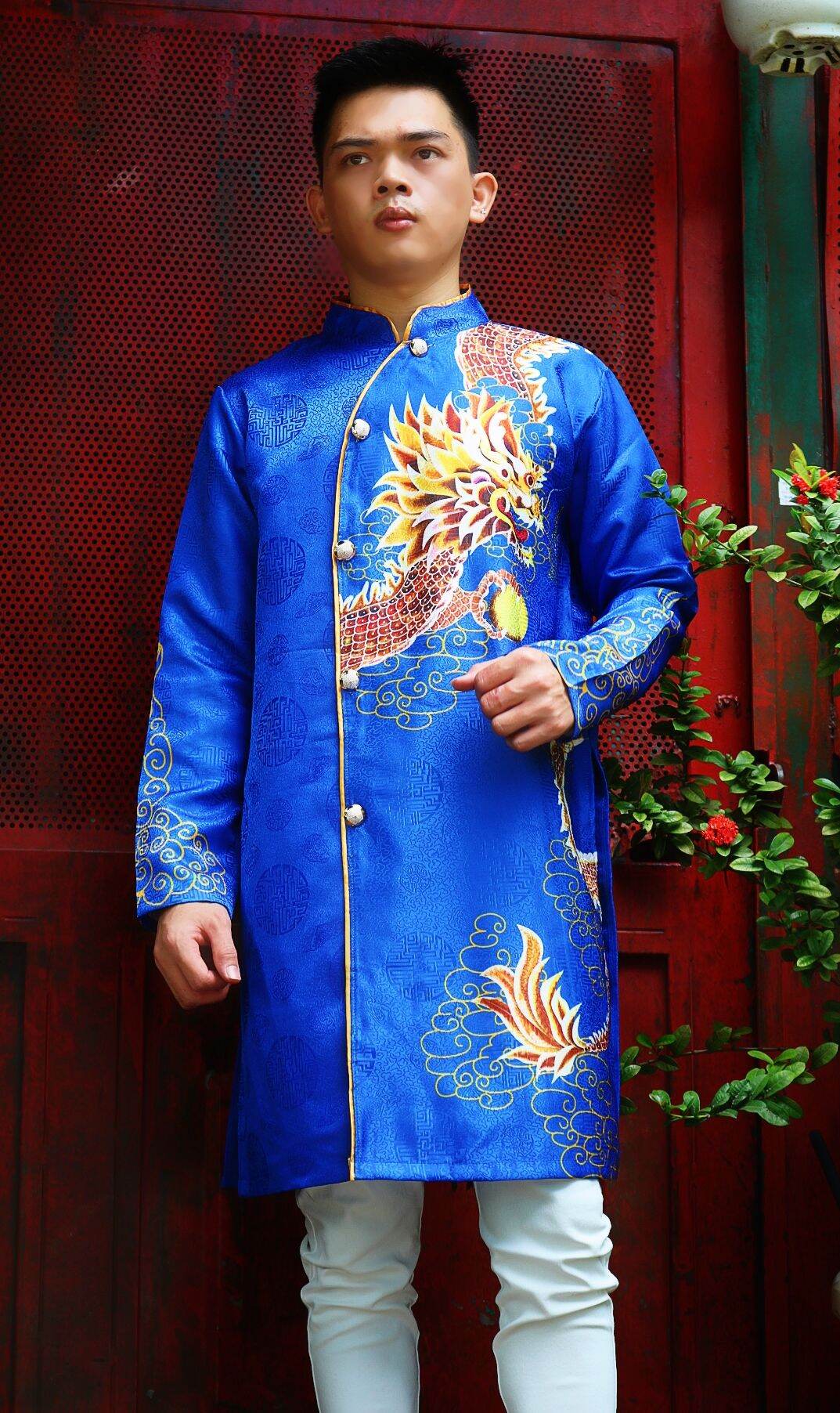 áo dài cách tân nam vải gấm