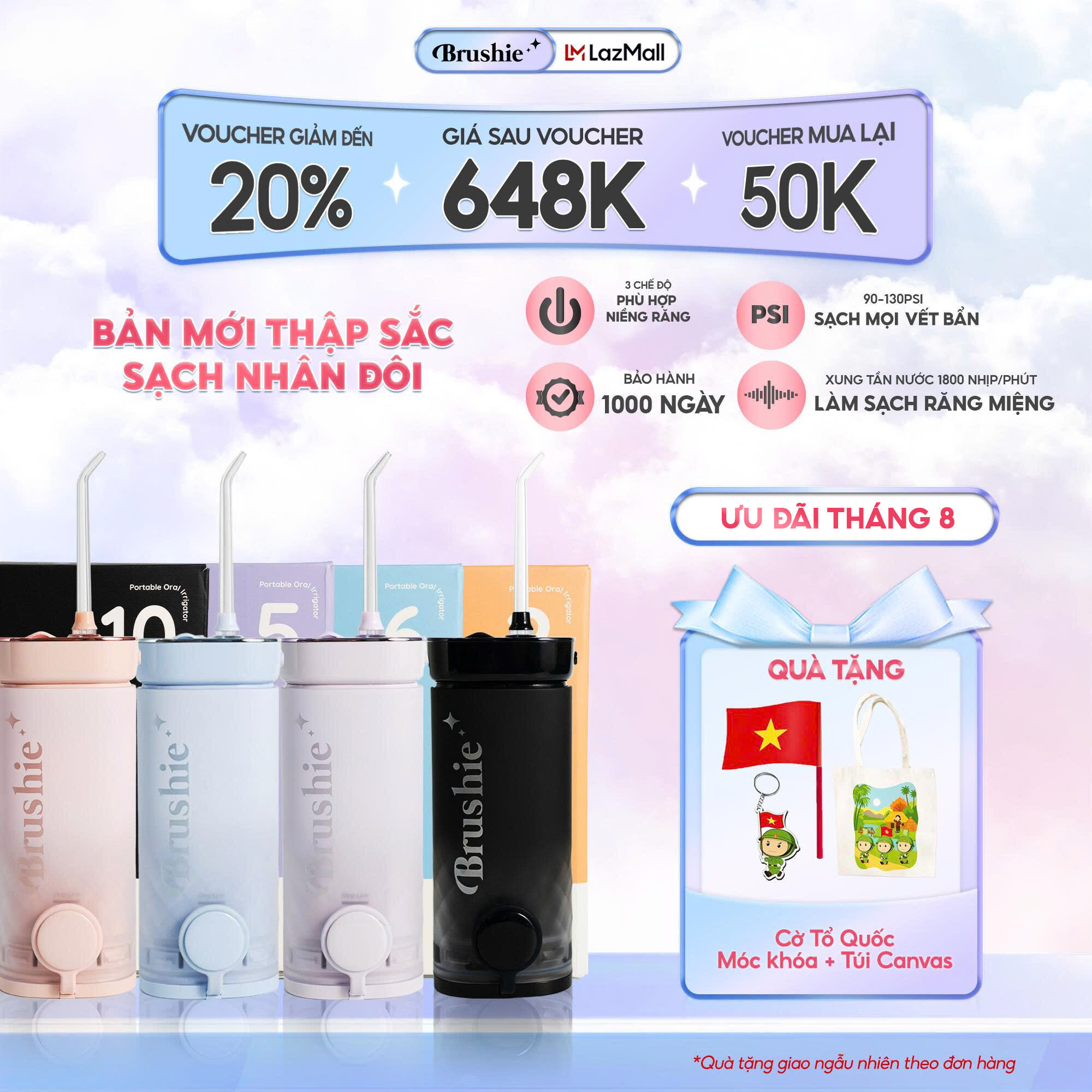  Tăm nước thập màu Brushie mới máy tăm nước gấp gọn cải tiến phù hợp cho răng nướu nhạy cảm - May tam nuoc du lich tăm nước du lịch máy tăm nước du lịch 