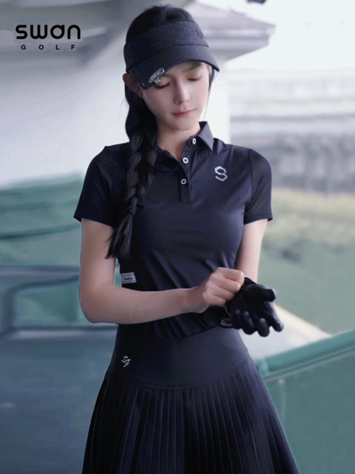 SWAN LOVE GOLF | Cool Black Anti-See-Through Short Sleeve Pleated Skirt Set - Thương hiệu SWAN LOVE GOLF Giá 1,476,000 Đồng*Miễn phí vận chuyển