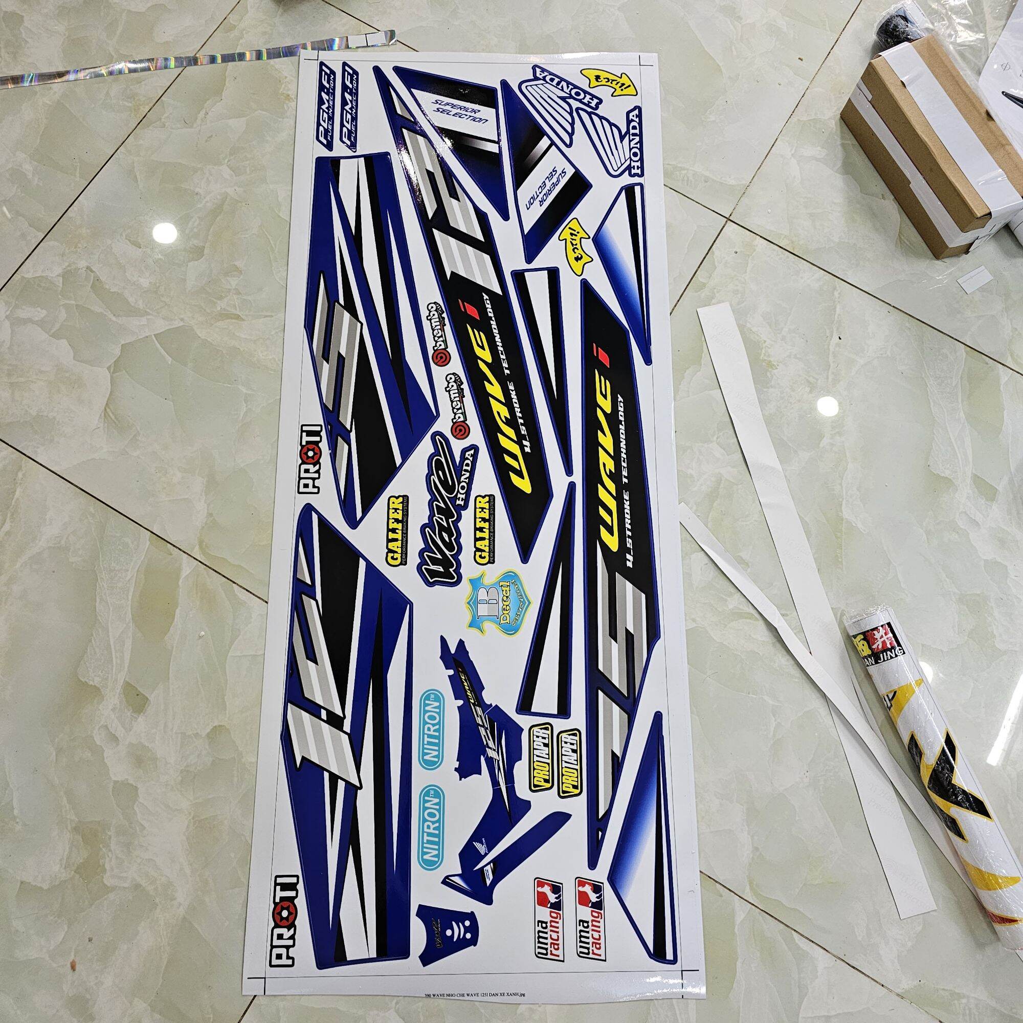 Tem xe wave nhỏ chế wave 125 dán xe xanh
