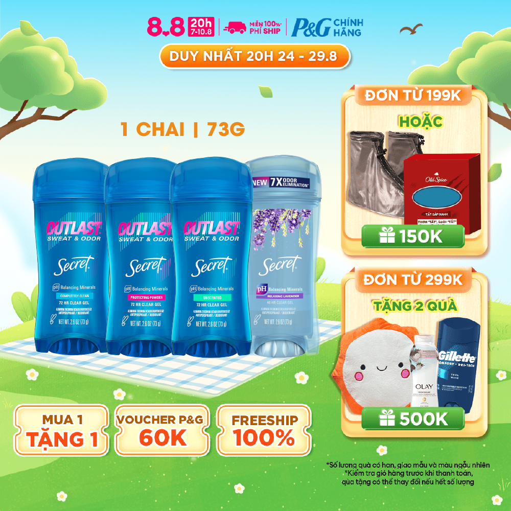 [MUA 1 TẶNG 1 QUÀ] Lăn Khử Mùi Secret Clear Gel (73g) Nhiều Mùi Hương Lavender/ Protecting Powder/ Completely Clean/ Unscented - Nhập khẩu Mỹ