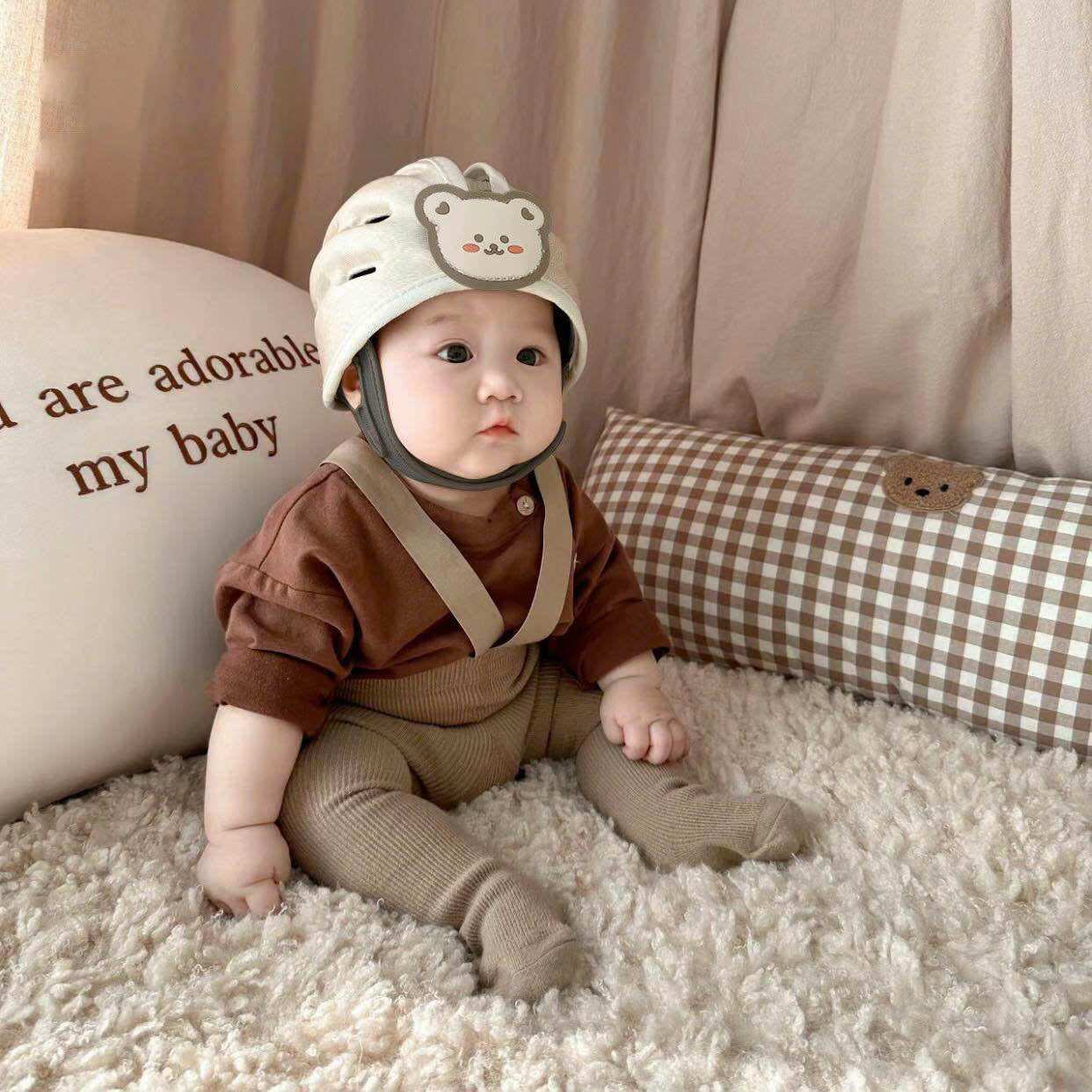 Mũ bảo hộ, nón bảo hiểm Monona Hàn Quốc đầu thoáng khí an toàn cho bé hoạ tiết gấu thỏ