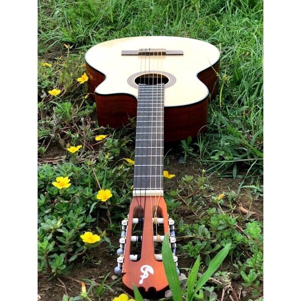 (Miễn Phí Ship) Đàn guitar classic gỗ hồng đào dáng khuyết