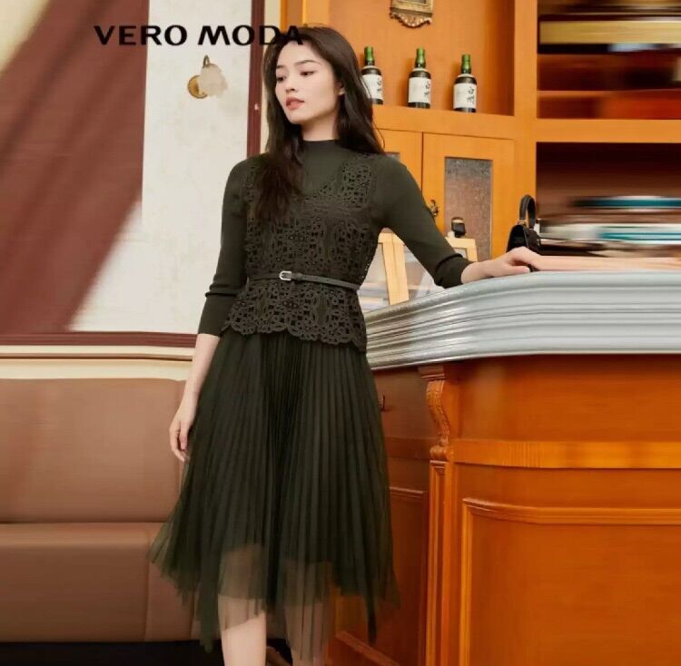 ĐẦM KÈM ÁO GHI LÊ VÀ THẮT LƯNG VERO MODA CAO CẤP