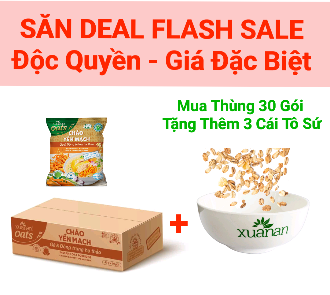 Thùng 30 gói cháo yến mạch thịt gà đông trùng hạ thảo xuân an