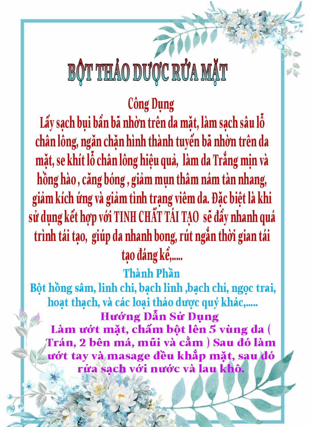 BỘT THẢO DƯỢC RỬA MẶT HỒNG SÂM ( CHÍNH HÃNG 100%)