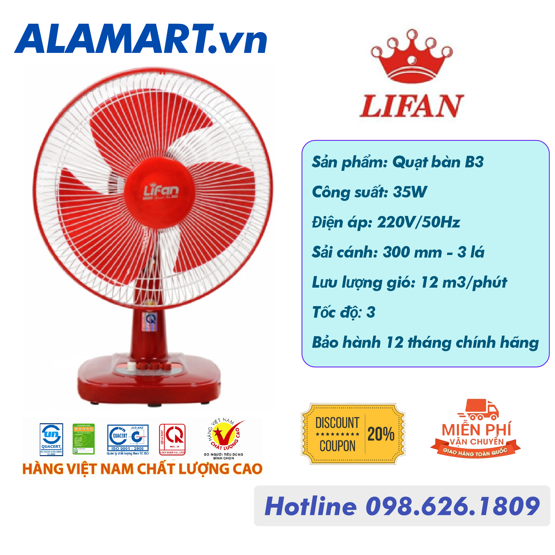 QUẠT BÀN LIFAN B-212