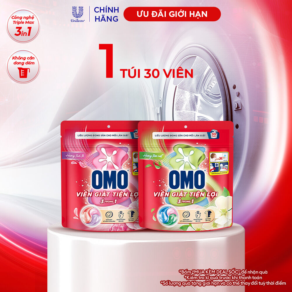 Túi viên giặt tiện lợi OMO 3 trong 1 Hương Tinh Tế/Tươi Mát 30-50 viên/túi (bao bì tùy lô nhập hàng)